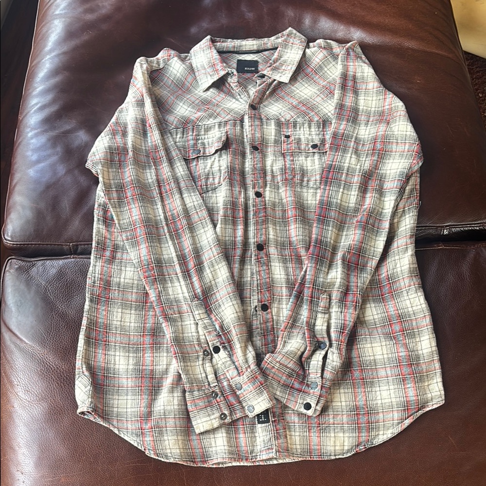 KREWE Beige and Red Plaid Button-Down Shirt